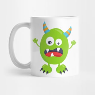 Cute Monster, Green Monster, Funny Monster, Horns Mug